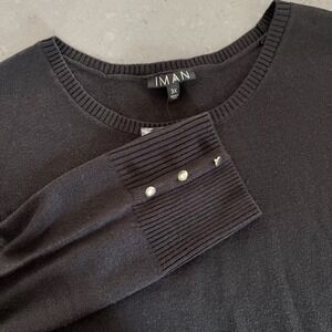Iman Women 3X Lightweight Sweater Knit Gold Buttons Accents Office Work Fall‎
